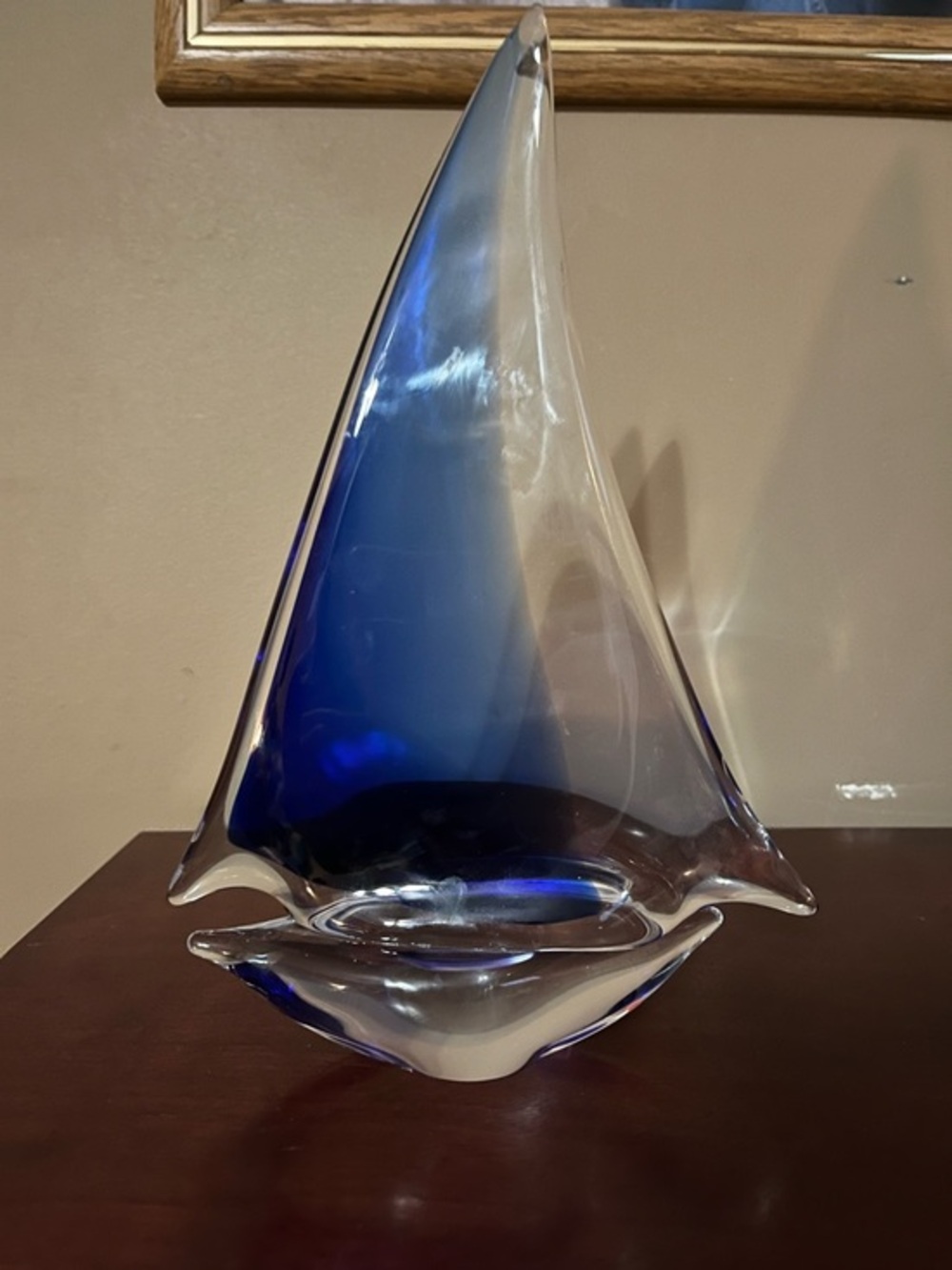 Sculptural Blue Glass Sailboat 12 inches